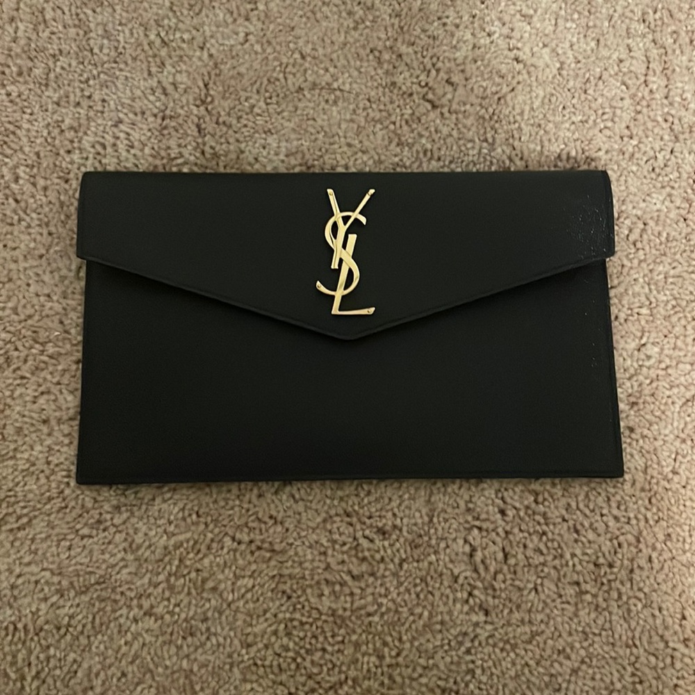 YSL Uptown Medium Clutch in Black